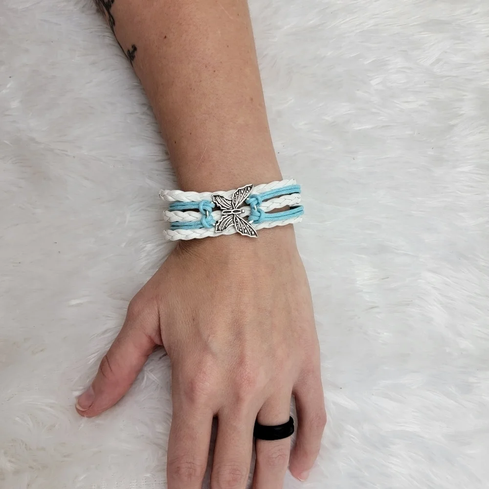 3/$20 Womens Jewelry Stack Bracelet Anitique Silver Butterfly Charm Adjustable